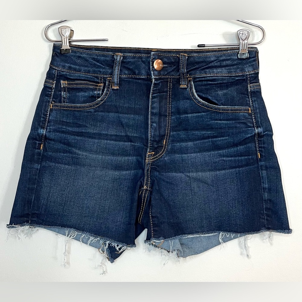 American Eagle High Rise Distressed Shortie Jean Shorts Sz 6